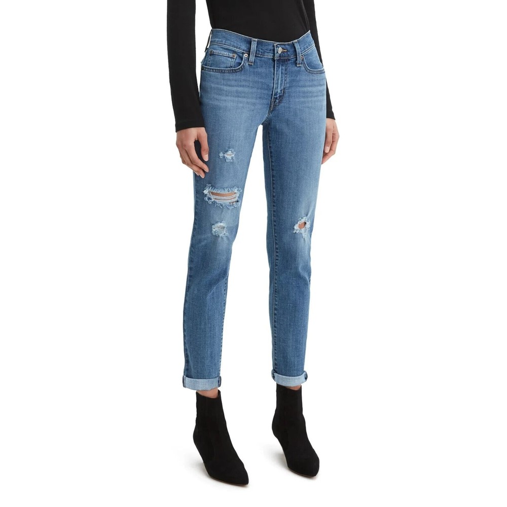 Levi's Boyfriend Jeans Womens 29 Blue Medium Wash Distressed Stretch NEW